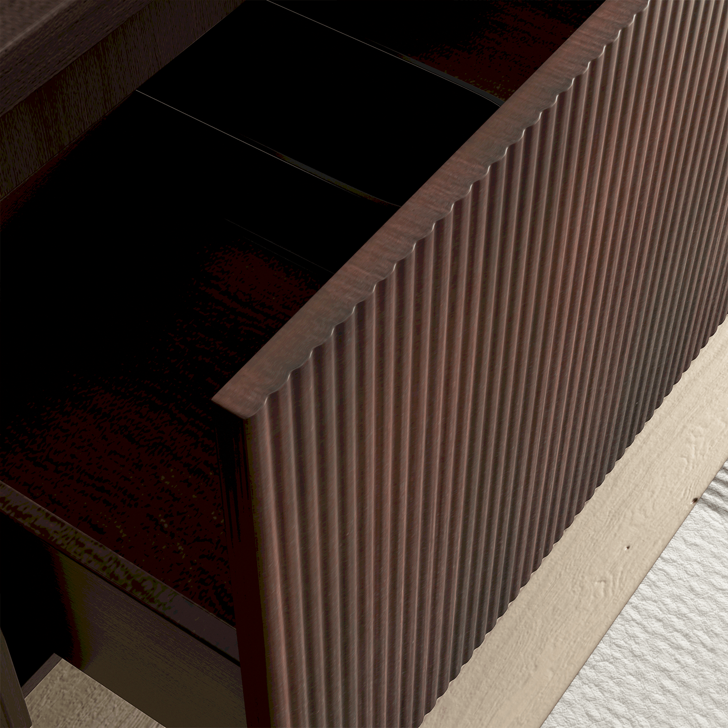 Badmeubelset TROPANI 60 cm - Walnoot - Ribbel front - Waskom Zwart - lomazoo.com