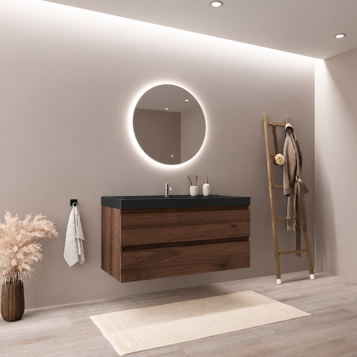 MONACO Rovere Marrone - Lavabo Nero - 100 cm