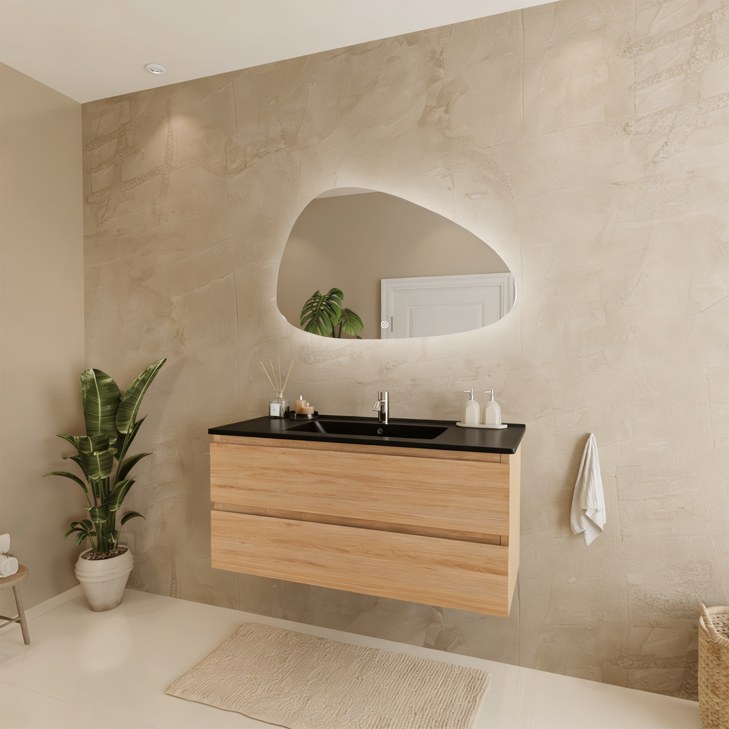 MARENZA Rovere chiaro - Lavabo nero - 100cm
