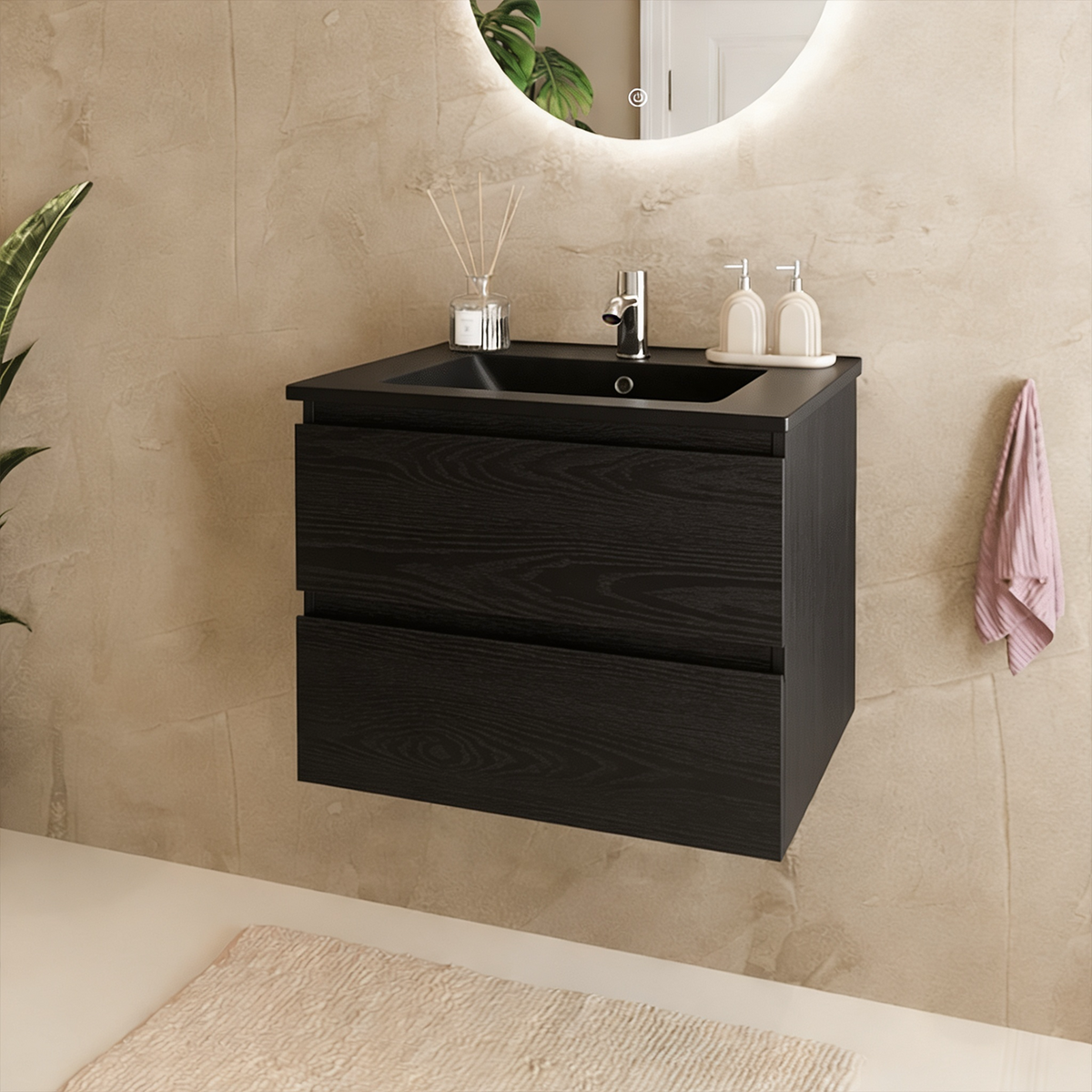 MARENZA 60 cm - Rovere Nero - Lavabo Nero
