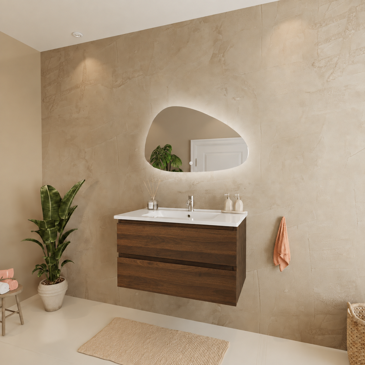 MARENZA Rovere Marrone - Lavabo Bianco - 80 cm