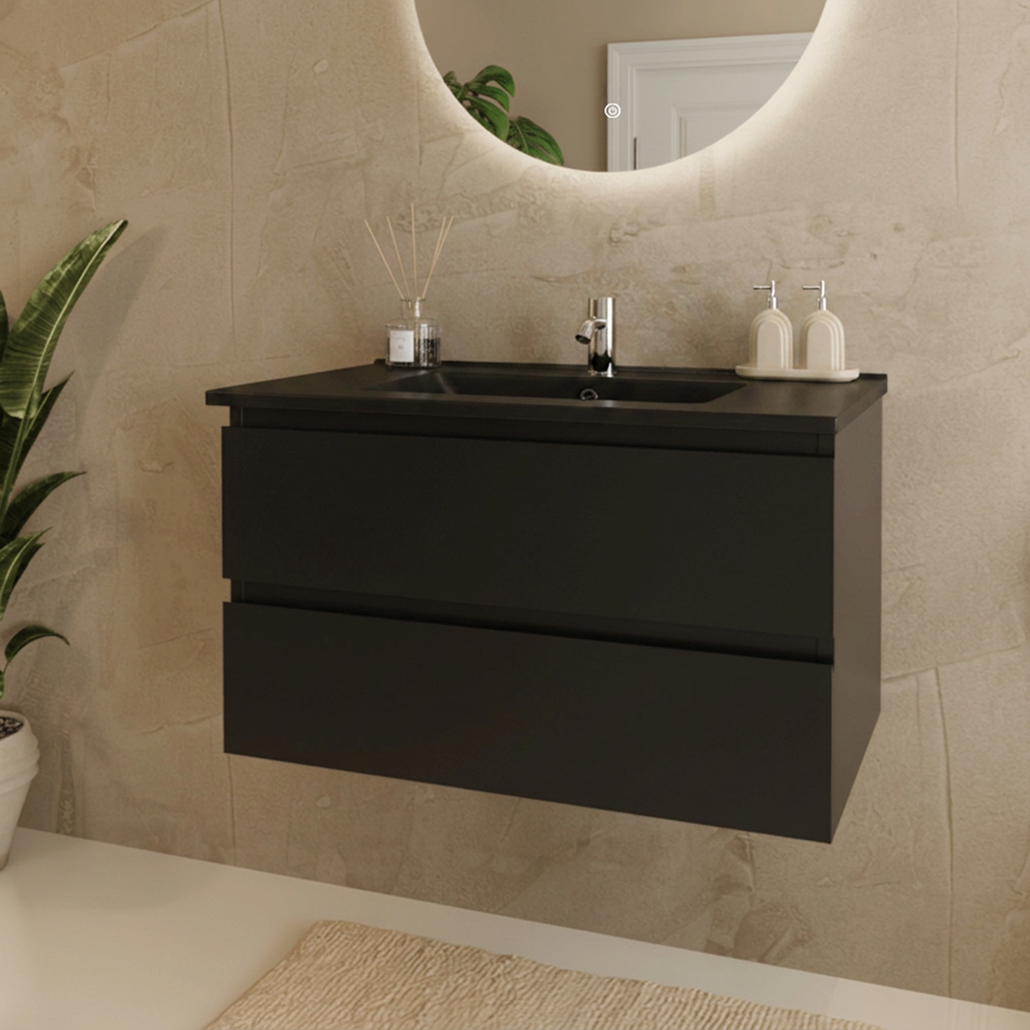 MARENZA Nero opaco - Lavabo nero - 80cm