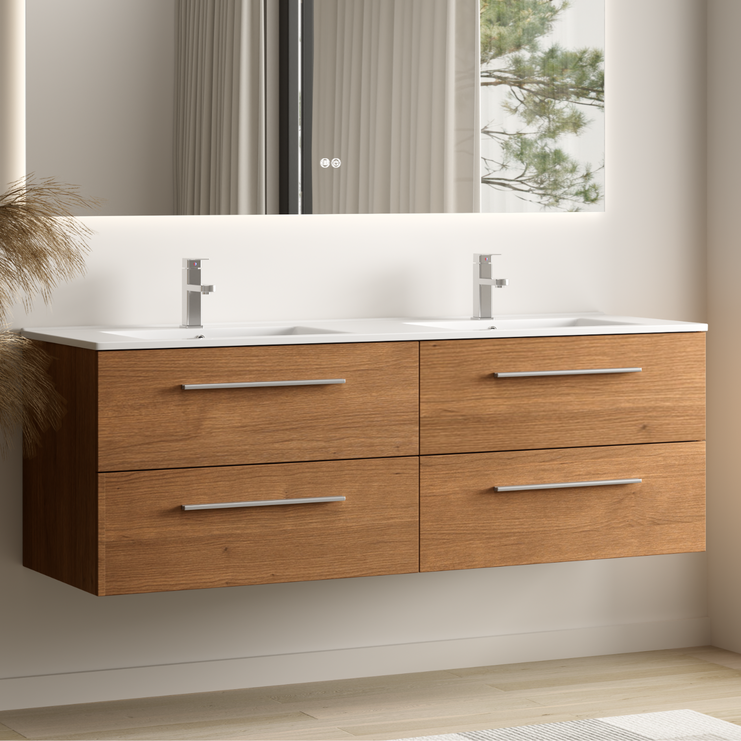 VALENO Rovere caldo - Lavabo bianco - 140 cm