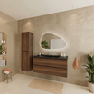 Set di mobili bagno VERONA 100 cm - Con Colonna Bagno - Rovere Marrone - Lavabo Nero