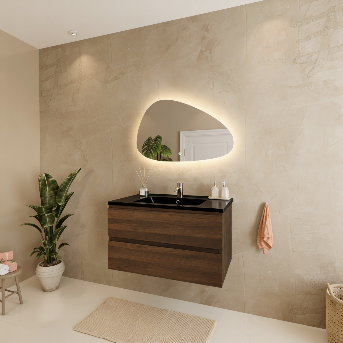 MARENZA Rovere Marrone - Lavabo Nero - 80 cm