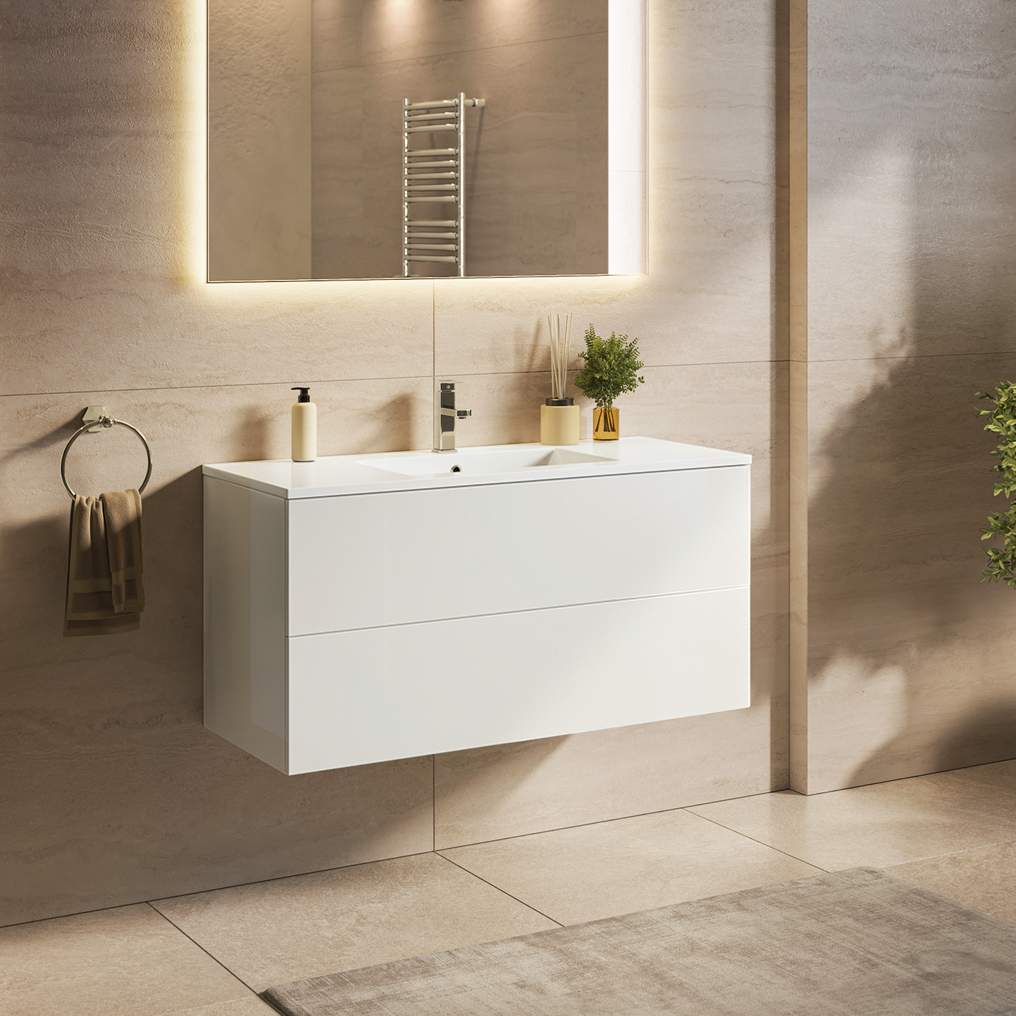 NINEO Bianco lucido - Lavabo bianco - 100 cm