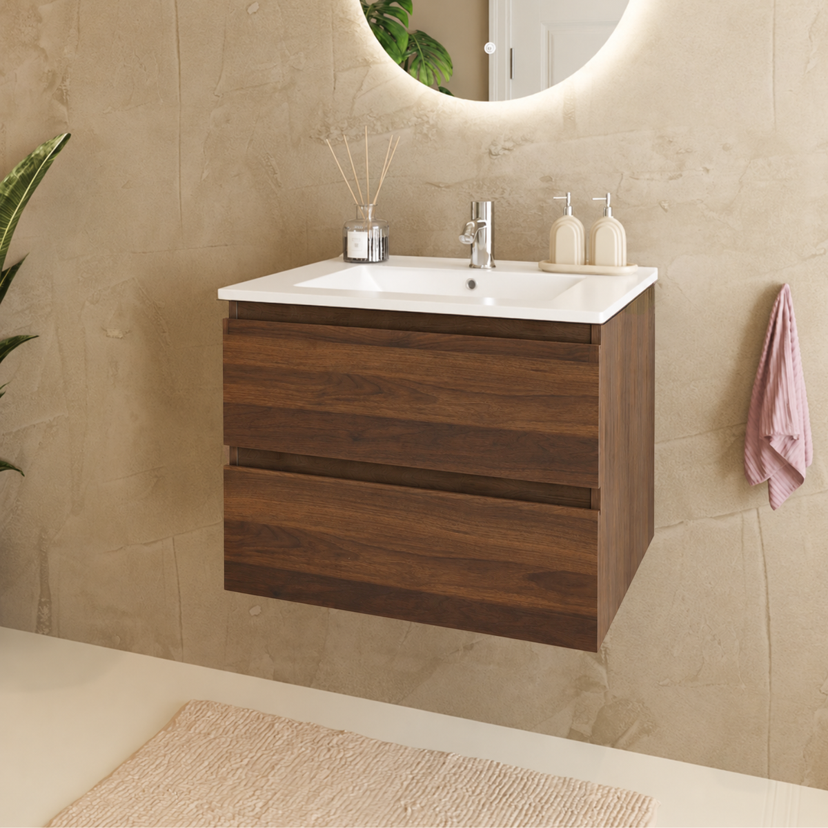 MARENZA Rovere Marrone - Lavabo Bianco - 60 cm