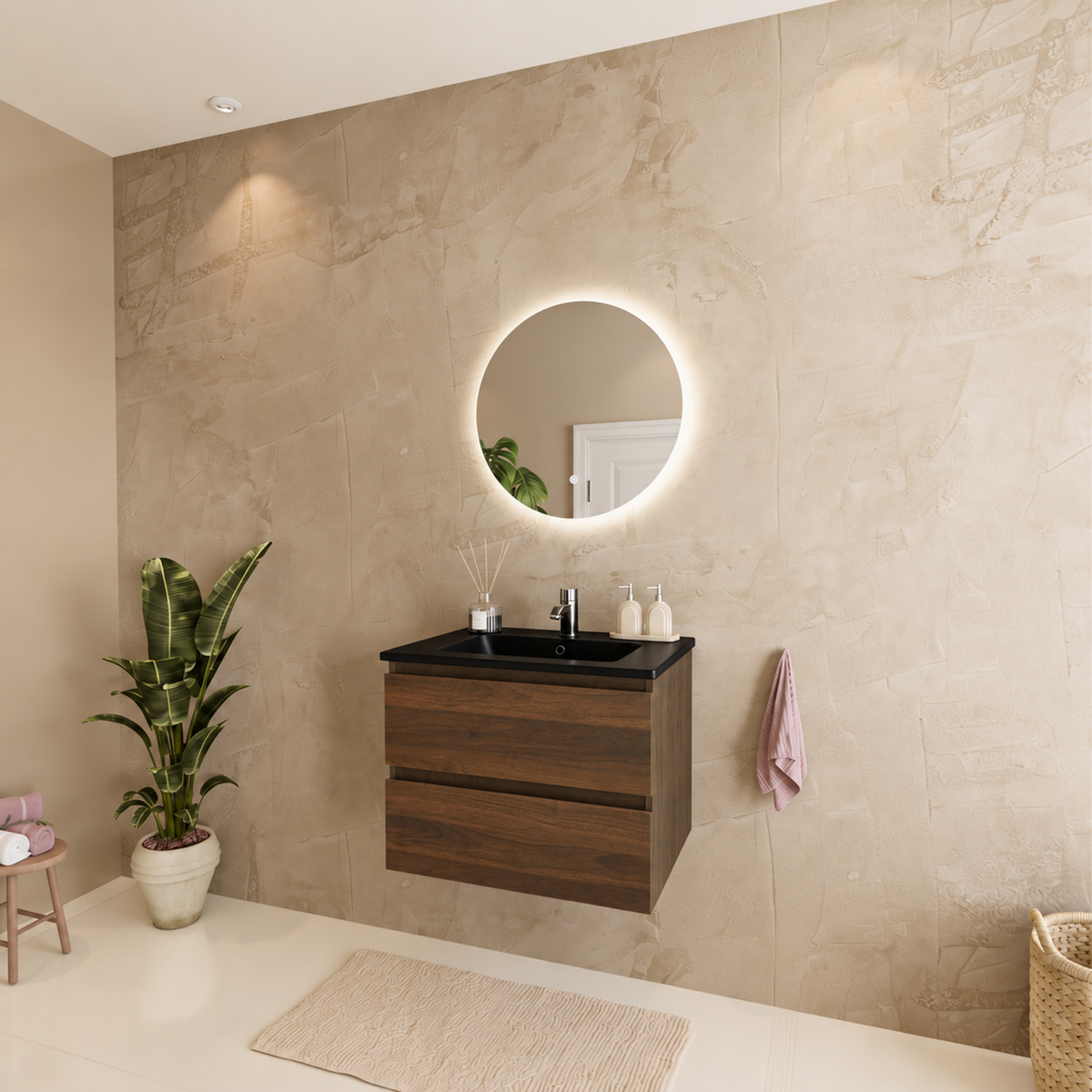 MARENZA Rovere Marrone - Lavabo Nero - 60 cm
