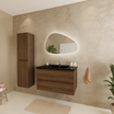 Set di mobili bagno VERONA 80 cm - Con Colonna Bagno - Rovere Marrone - Lavabo Nero