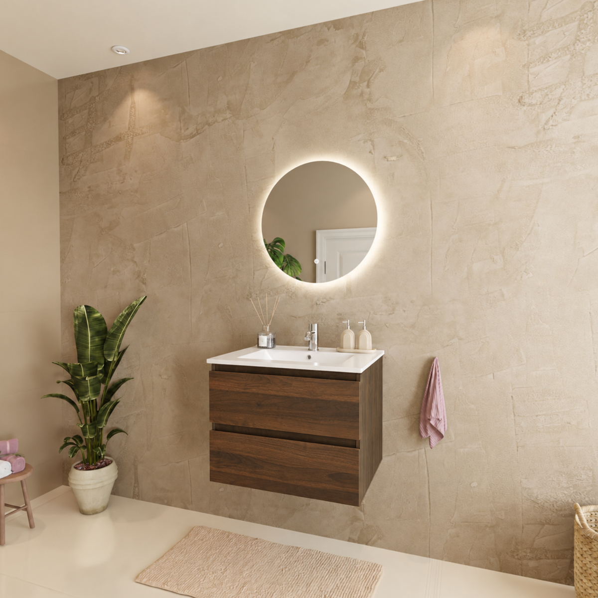 MARENZA Rovere Marrone - Lavabo Bianco - 60 cm
