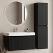 Set mobili bagno ZESERO 80 cm - Con colonna - Nero opaco - Lavabo bianco