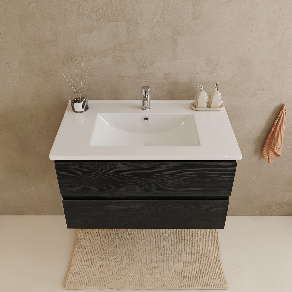 MARENZA 80 cm - Rovere Nero - Lavabo Bianco