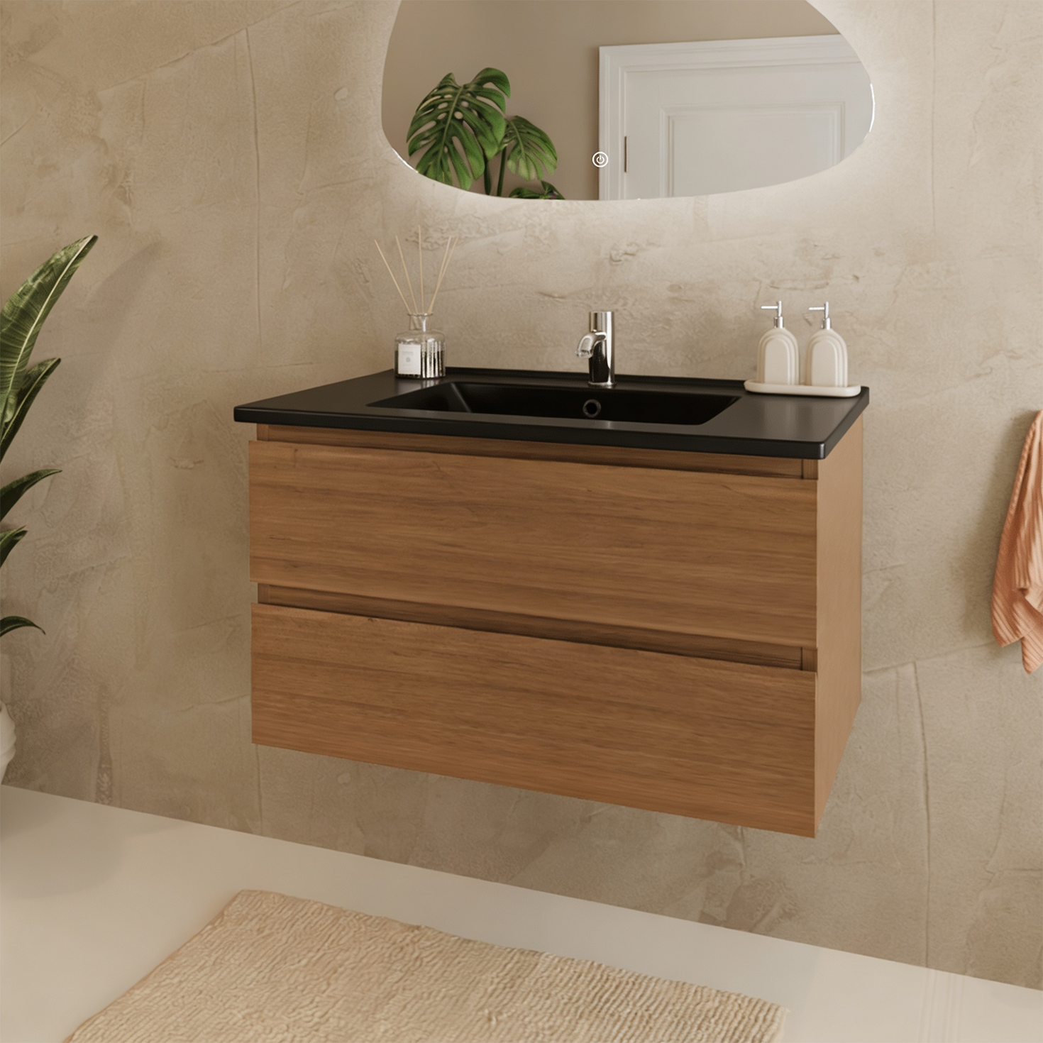 MARENZA Rovere caldo - Lavabo nero - 80cm