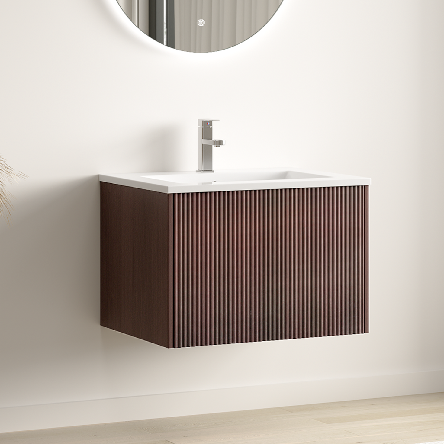SOVINA Noce scanalato - Lavabo bianco - 60cm