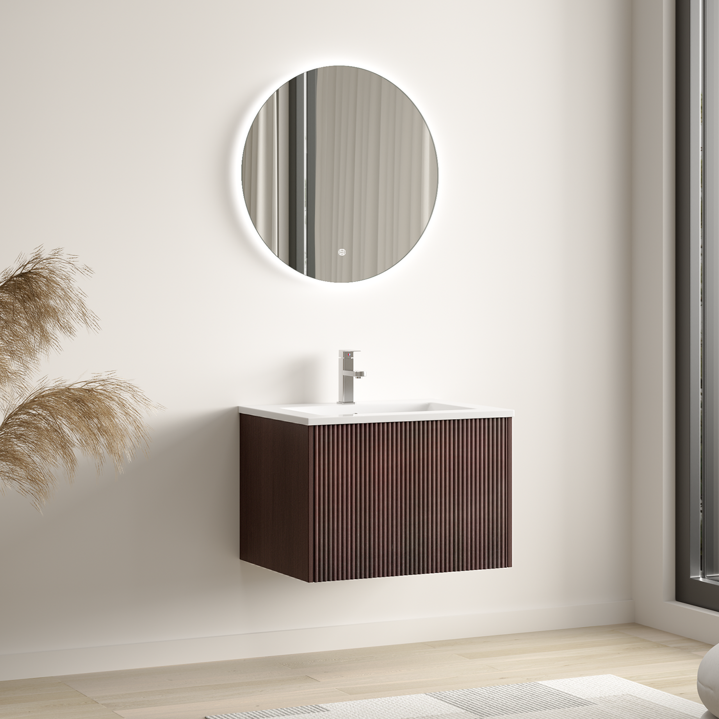 SOVINA Noce scanalato - Lavabo bianco - 60cm
