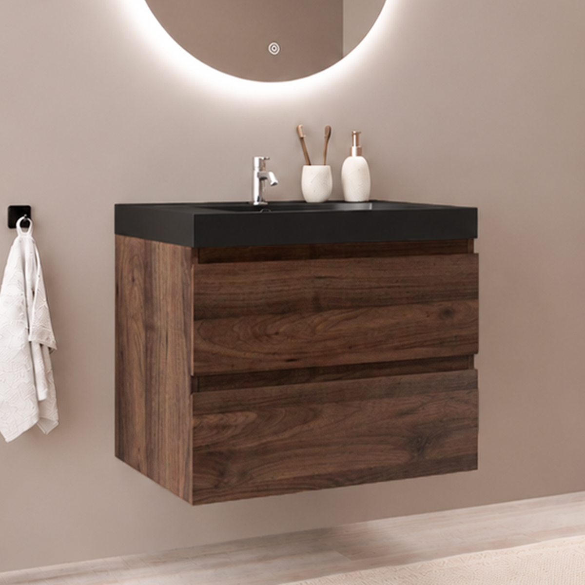 MONACO Rovere Marrone - Lavabo Nero - 60 cm
