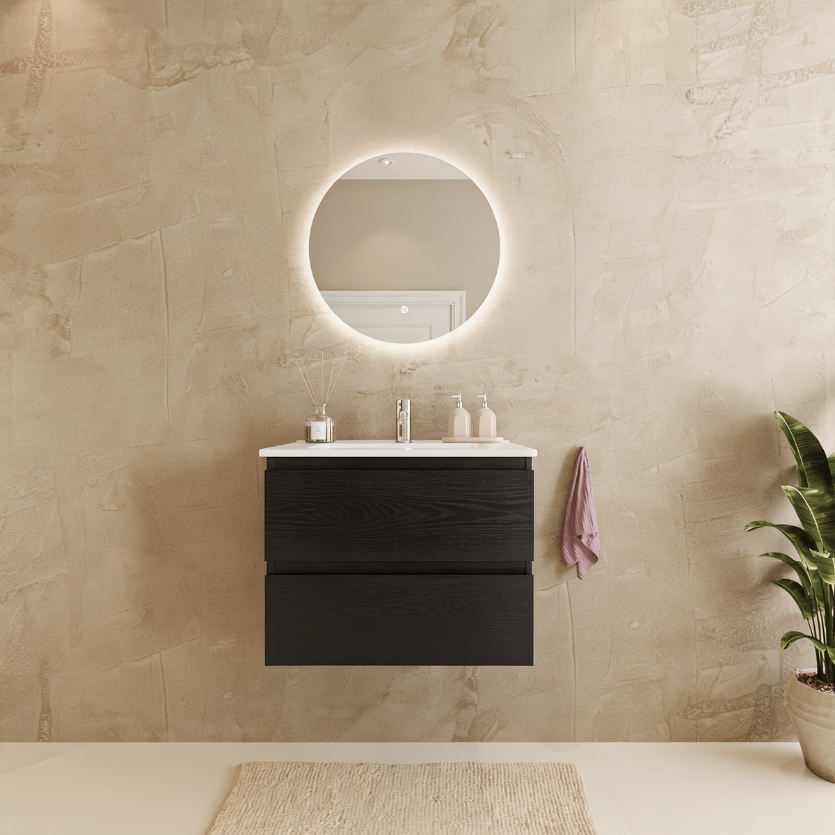 MARENZA 60 cm - Rovere Nero - Lavabo Bianco