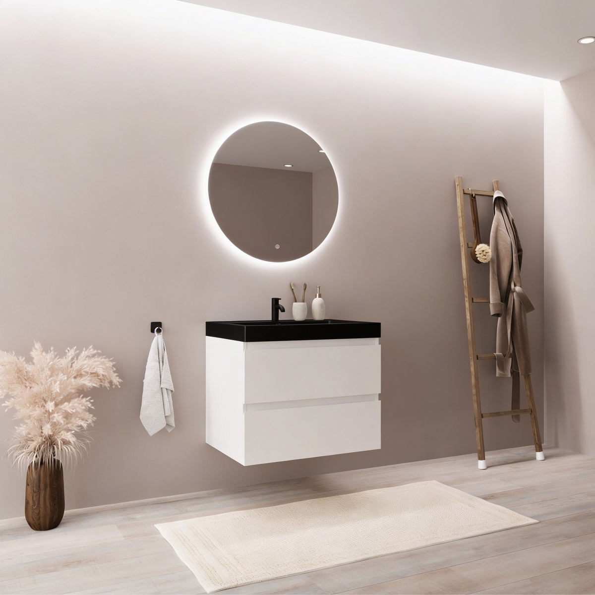 MONACO Bianco lucido - Lavabo nero - 60 cm