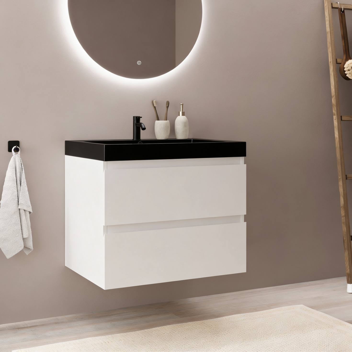 MONACO Bianco lucido - Lavabo nero - 60 cm