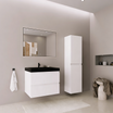 Set di mobili da bagno AVALON 60 cm - Con colonna - Bianco lucido - Lavabo nero