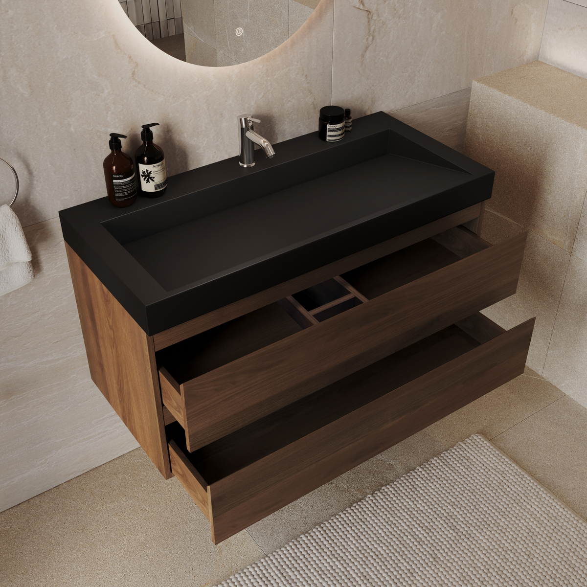 ZARIVO Rovere Marrone - Lavabo Nero - 100 cm