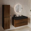 Set di mobili bagno AZURO Rovere Marrone - Lavabo Nero - Con Colonna Bagno - 100 cm