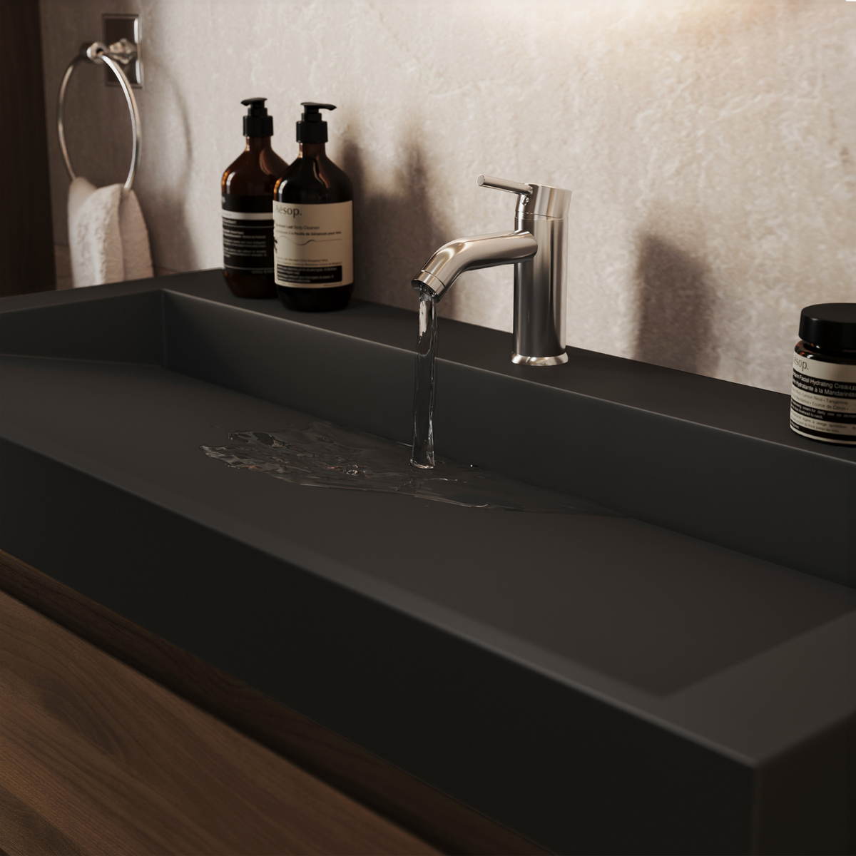 Set di mobili bagno AZURO Rovere Marrone - Lavabo Nero - Con Colonna Bagno - 100 cm