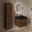 Set di mobili bagno AZURO Rovere Marrone - Lavabo Nero - Con Colonna Bagno - 60 cm