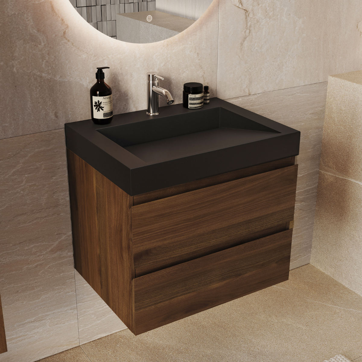 ZARIVO Rovere Marrone - Lavabo Nero - 60 cm
