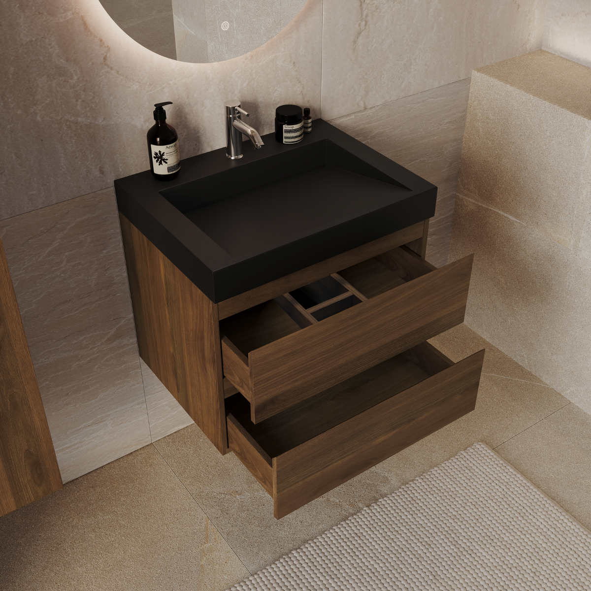 ZARIVO Rovere Marrone - Lavabo Nero - 60 cm