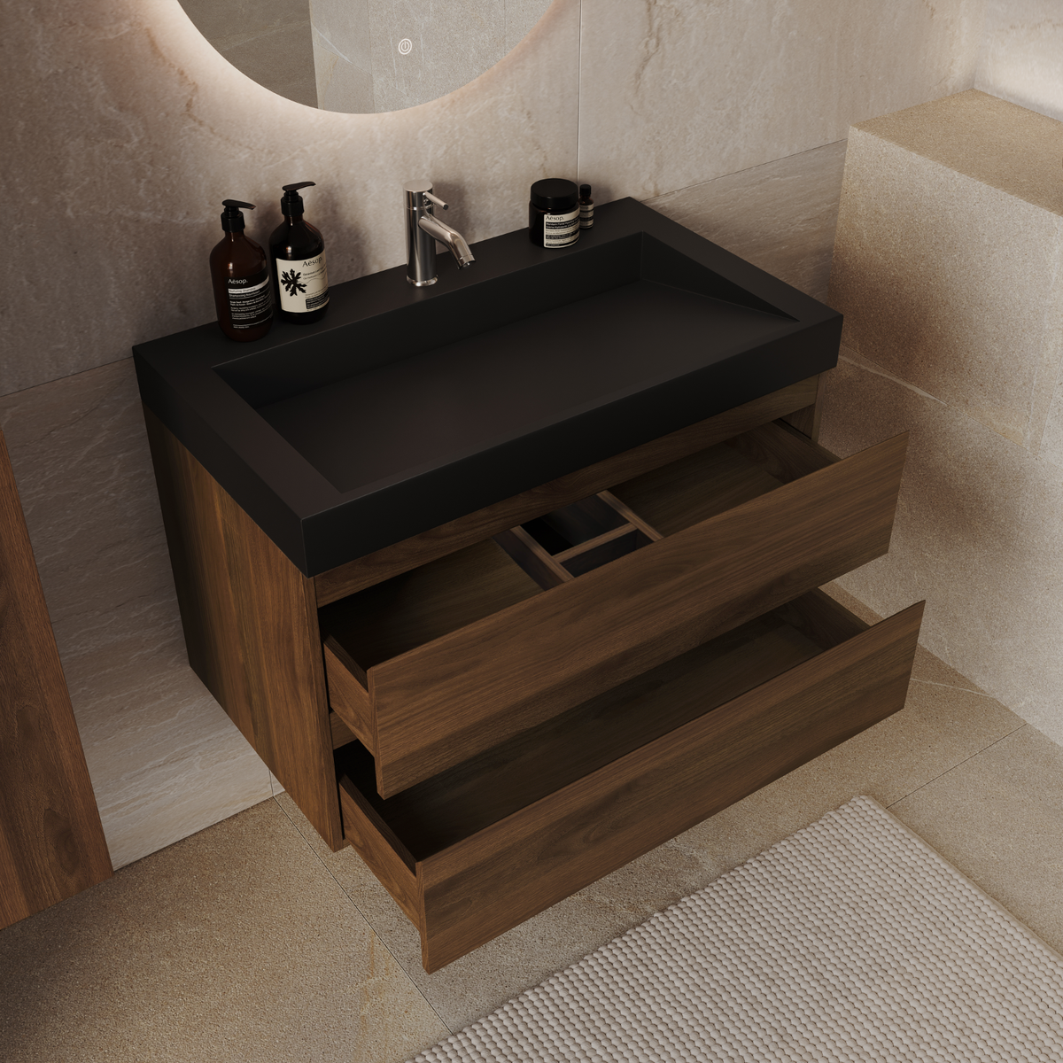 ZARIVO Rovere Marrone - Lavabo Nero - 80 cm