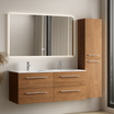 Set di mobili da bagno NAVERO 120 cm - Con colonna - Rovere caldo - Lavabo bianco