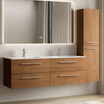 Set di mobili da bagno NAVERO 140 cm - Con colonna - Rovere caldo - Lavabo bianco