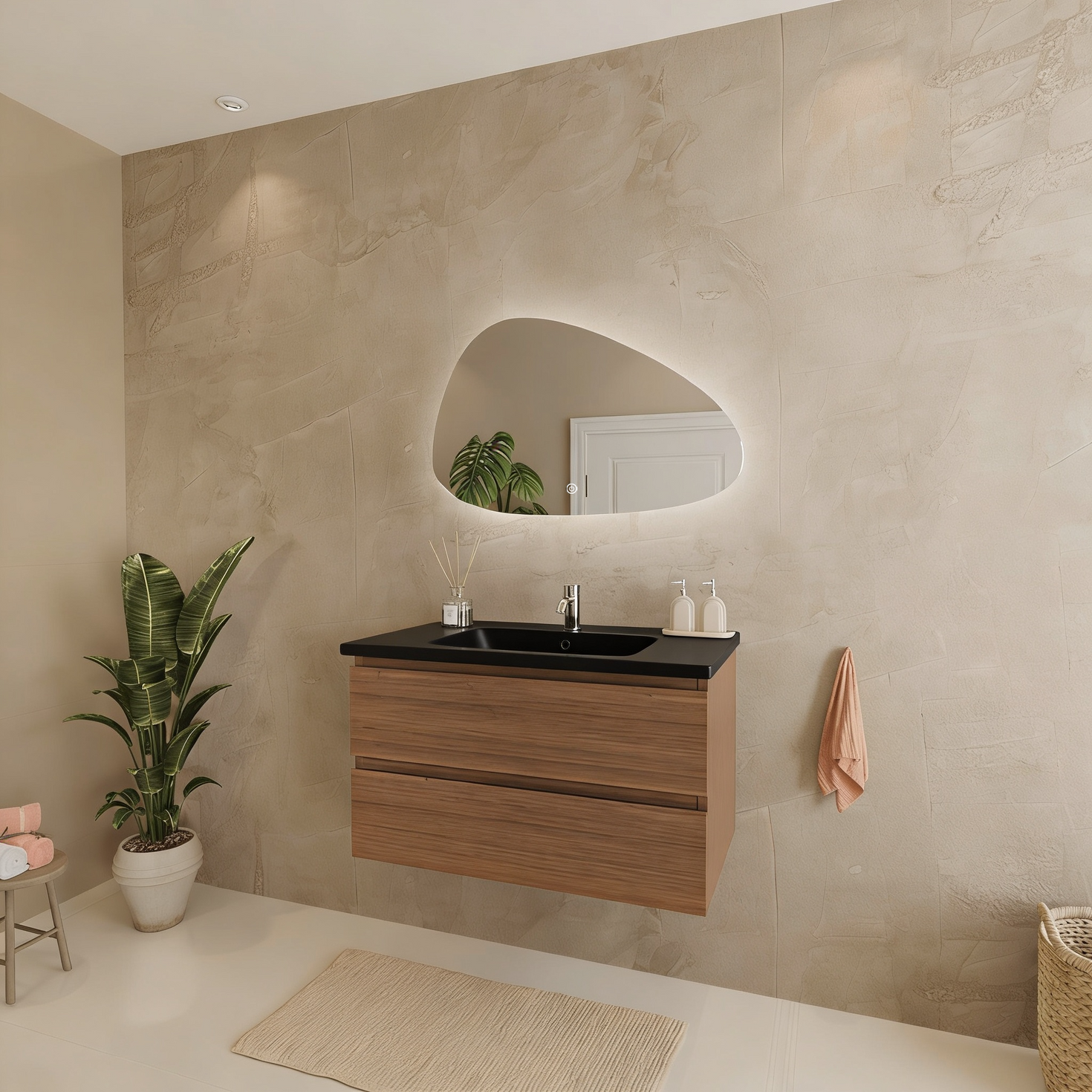 MARENZA Rovere caldo - Lavabo nero - 80cm