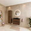 Set di mobili bagno VERONA 60 cm - Con Colonna Bagno - Rovere Marrone - Lavabo Nero