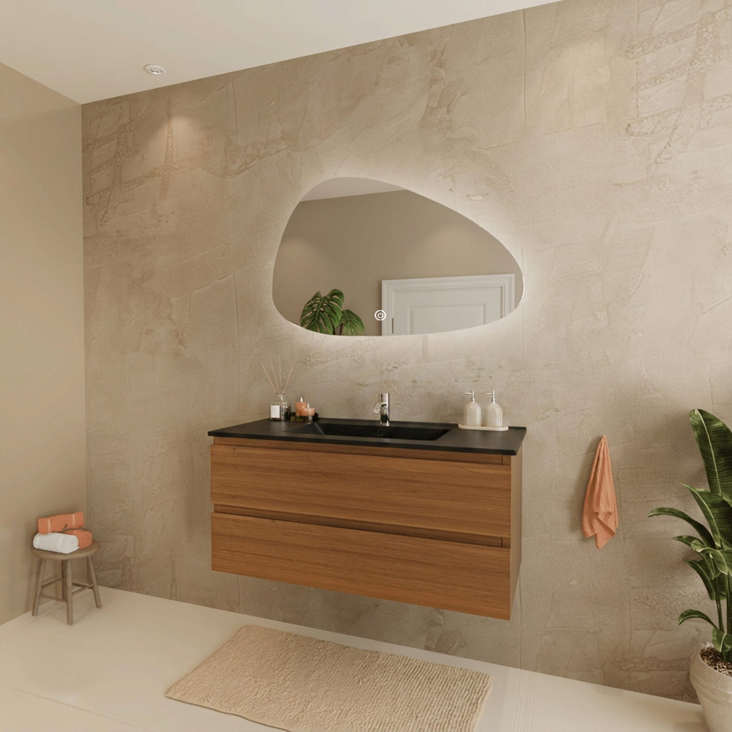 MARENZA Rovere caldo - Lavabo nero - 100cm