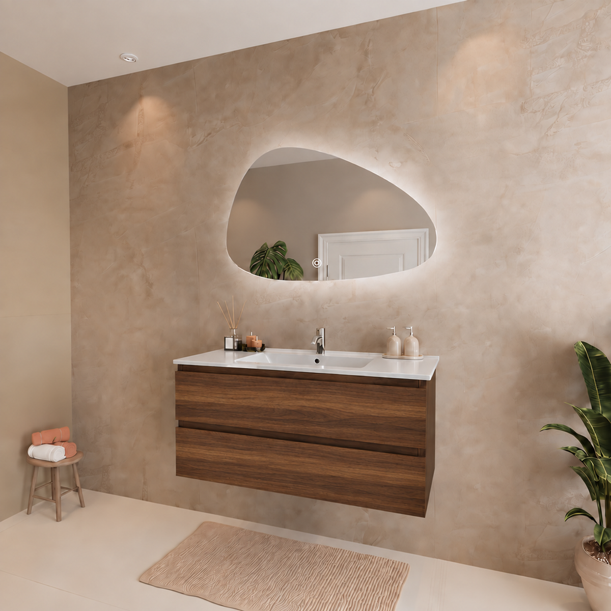 MARENZA Rovere Marrone - Lavabo Bianco - 100 cm