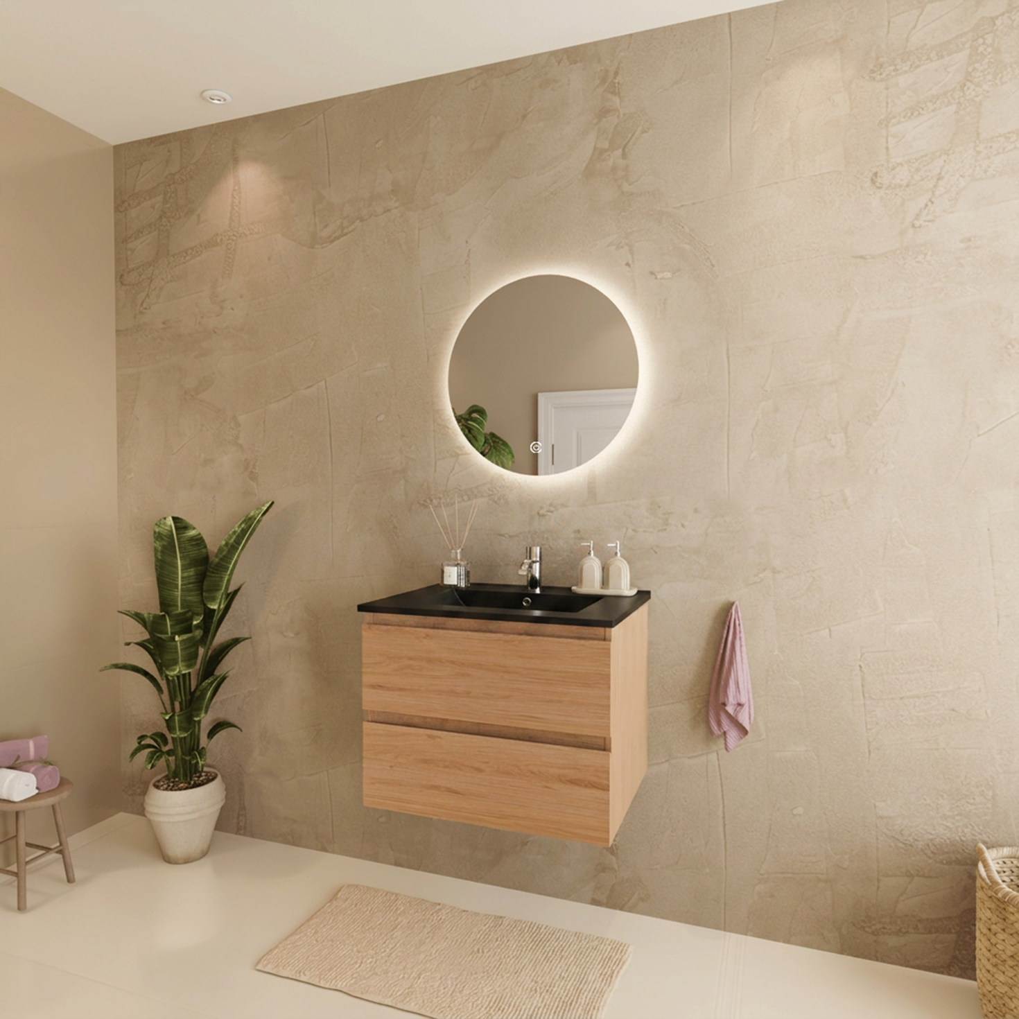 MARENZA Rovere chiaro - Lavabo nero - 60cm