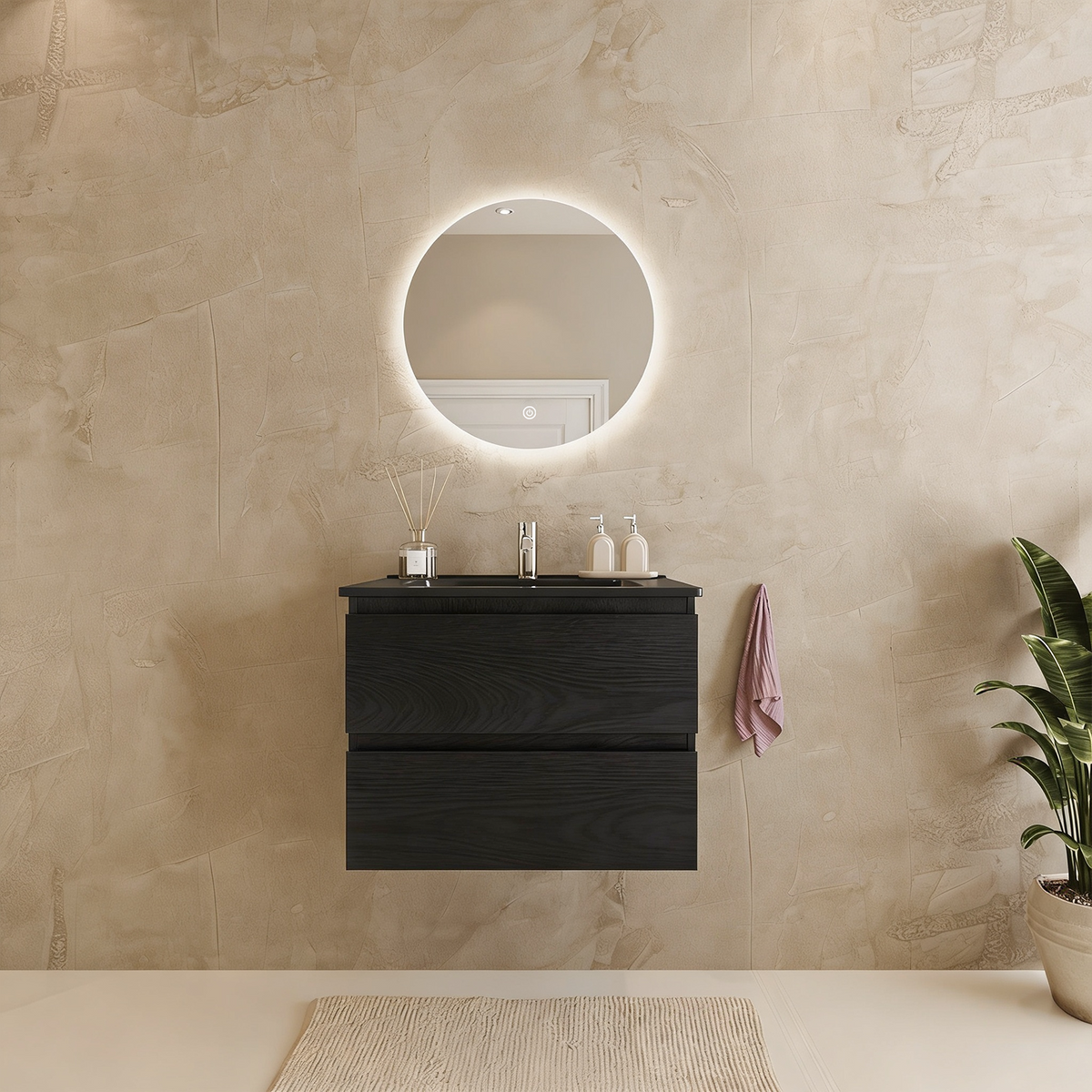 MARENZA 60 cm - Rovere Nero - Lavabo Nero