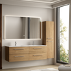 Set di mobili da bagno NAVERO 140 cm - Con colonna - Rovere chiaro - Lavabo bianco