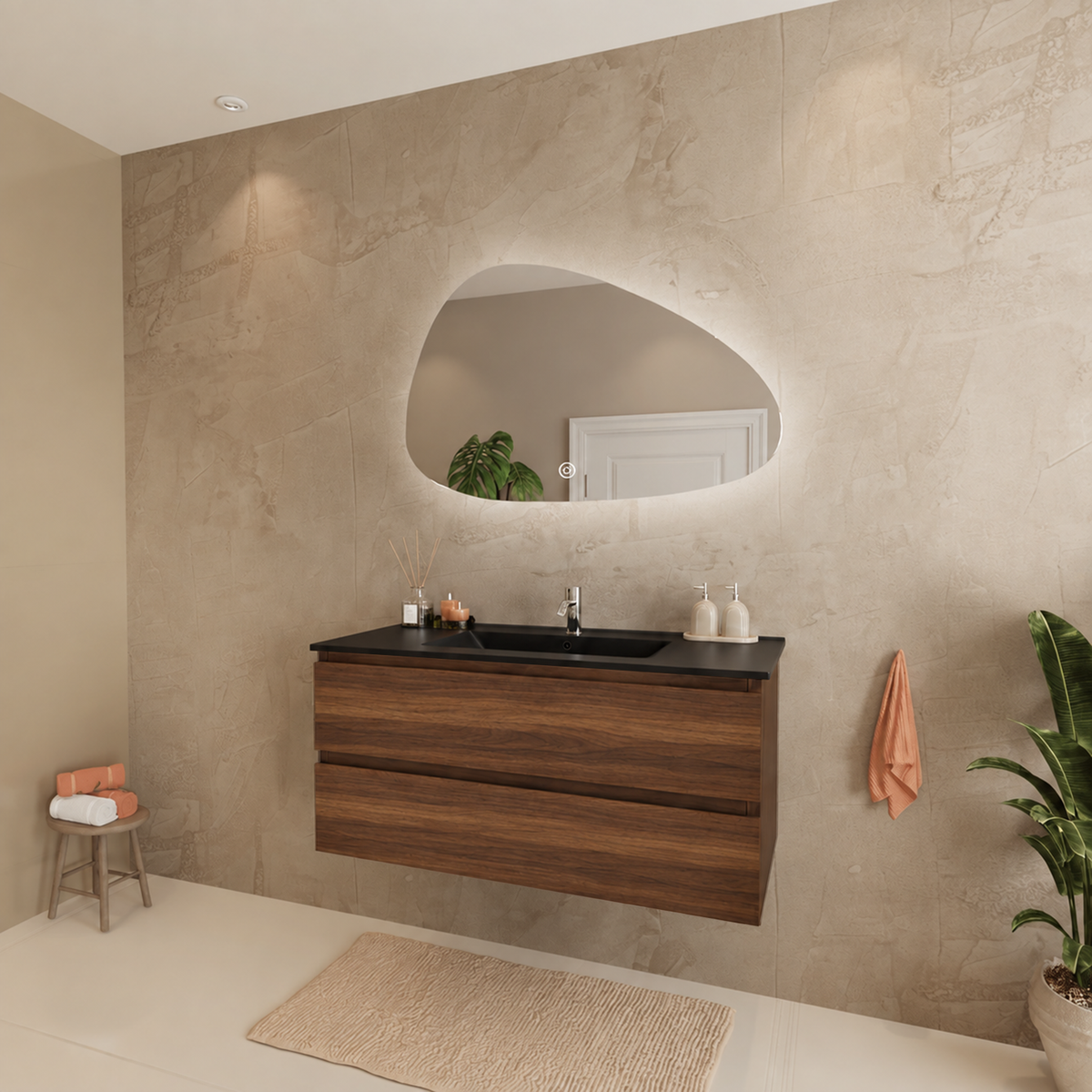 MARENZA Rovere Marrone - Lavabo Nero - 100 cm