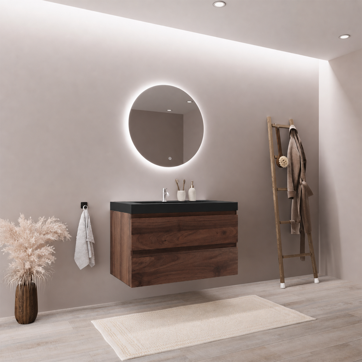 MONACO Rovere Marrone - Lavabo Nero - 80 cm