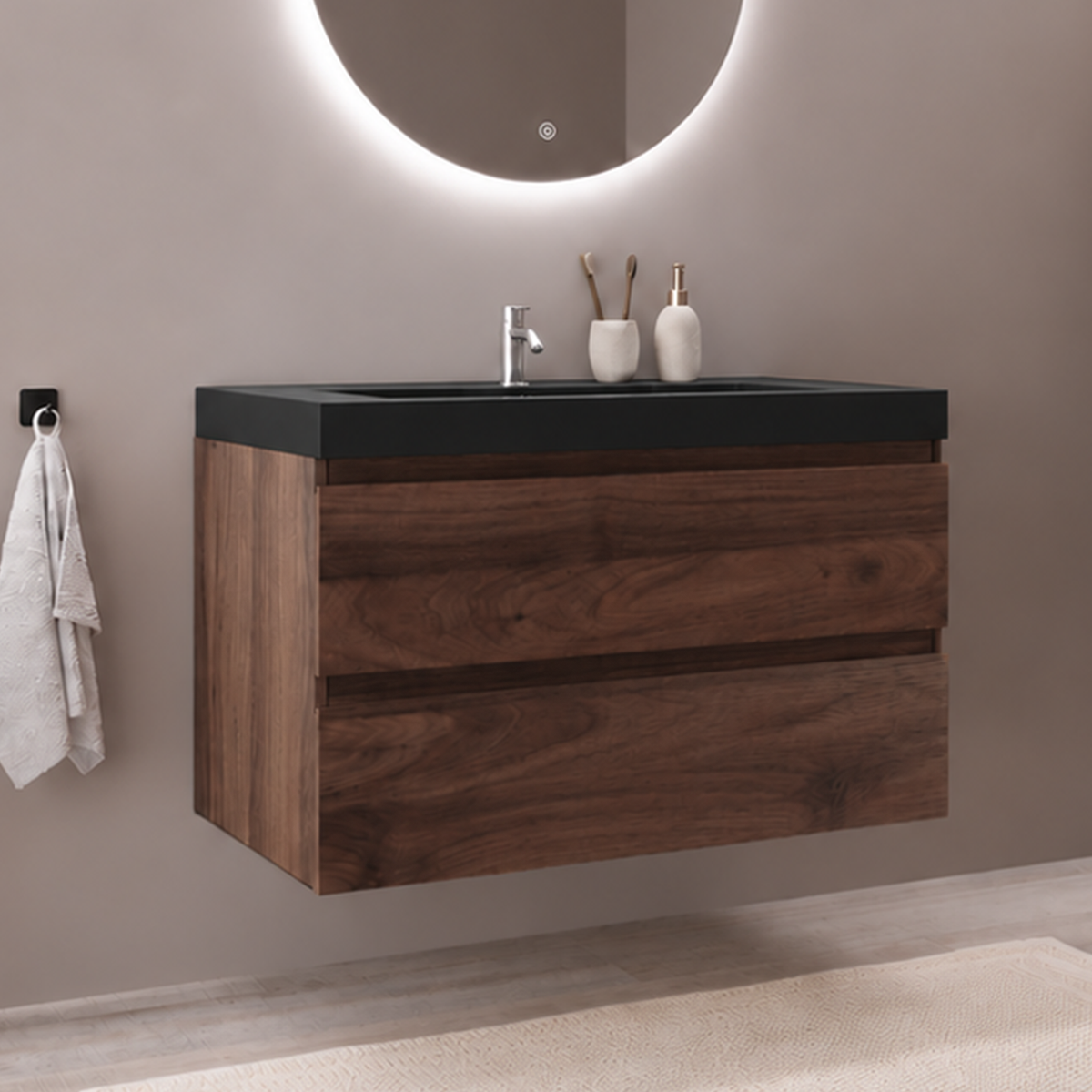MONACO Rovere Marrone - Lavabo Nero - 80 cm