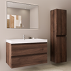 Badmeubelset AVALON 80 cm - Met Kolomkast - Bruin Eiken - Wastafel Wit