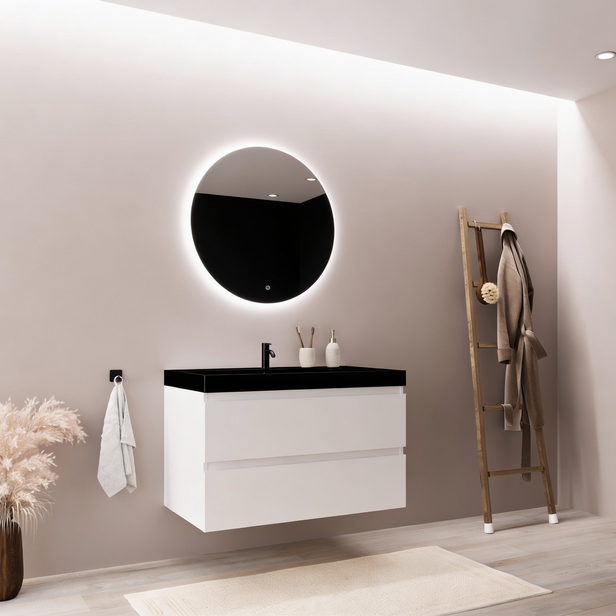 MONACO Bianco lucido - Lavabo nero - 80 cm