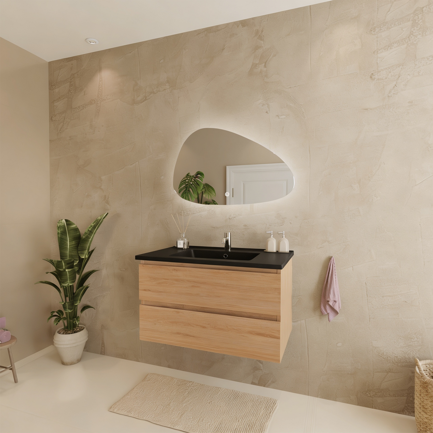MARENZA Rovere chiaro - Lavabo nero - 80cm