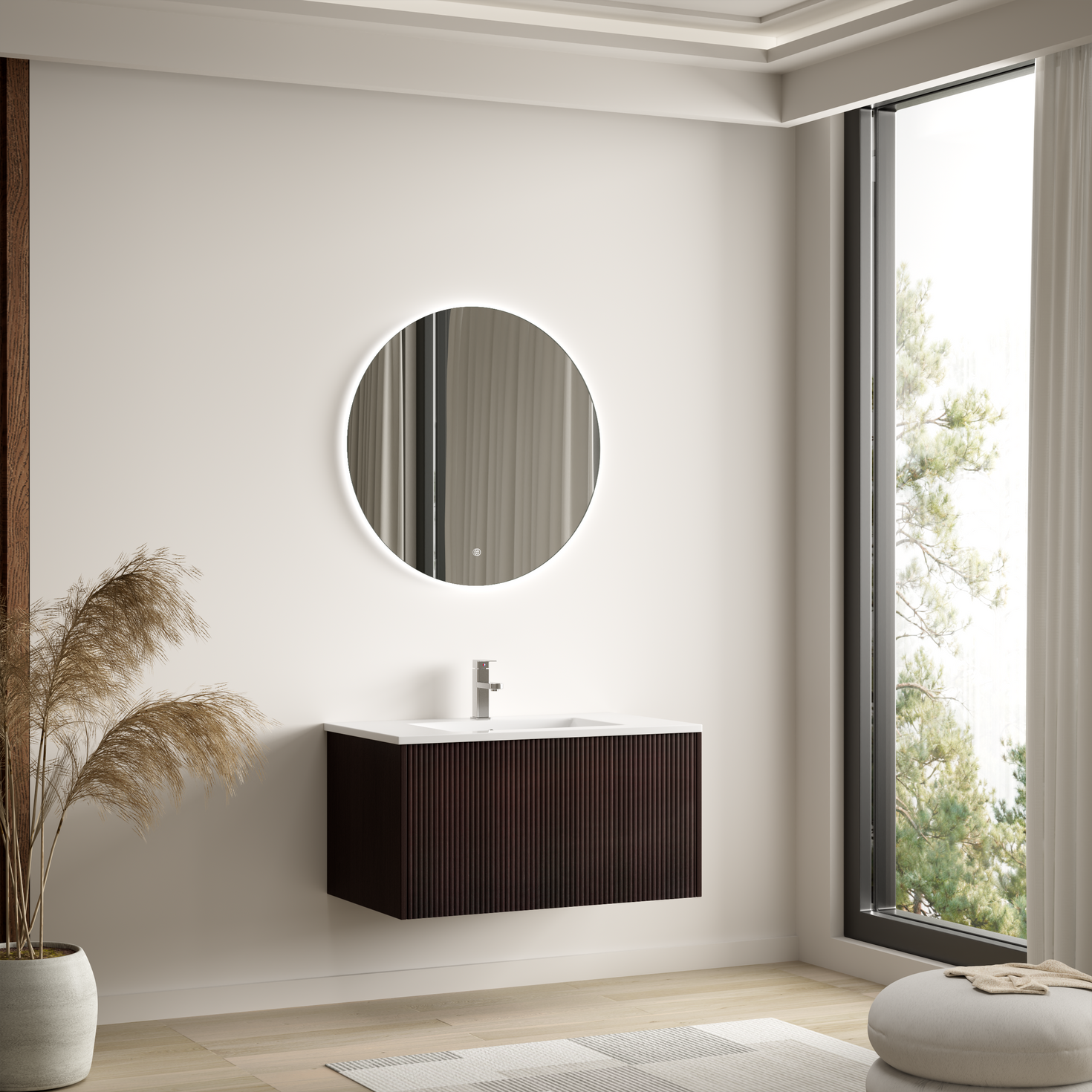 SOVINA Noce scanalato - Lavabo bianco - 80cm
