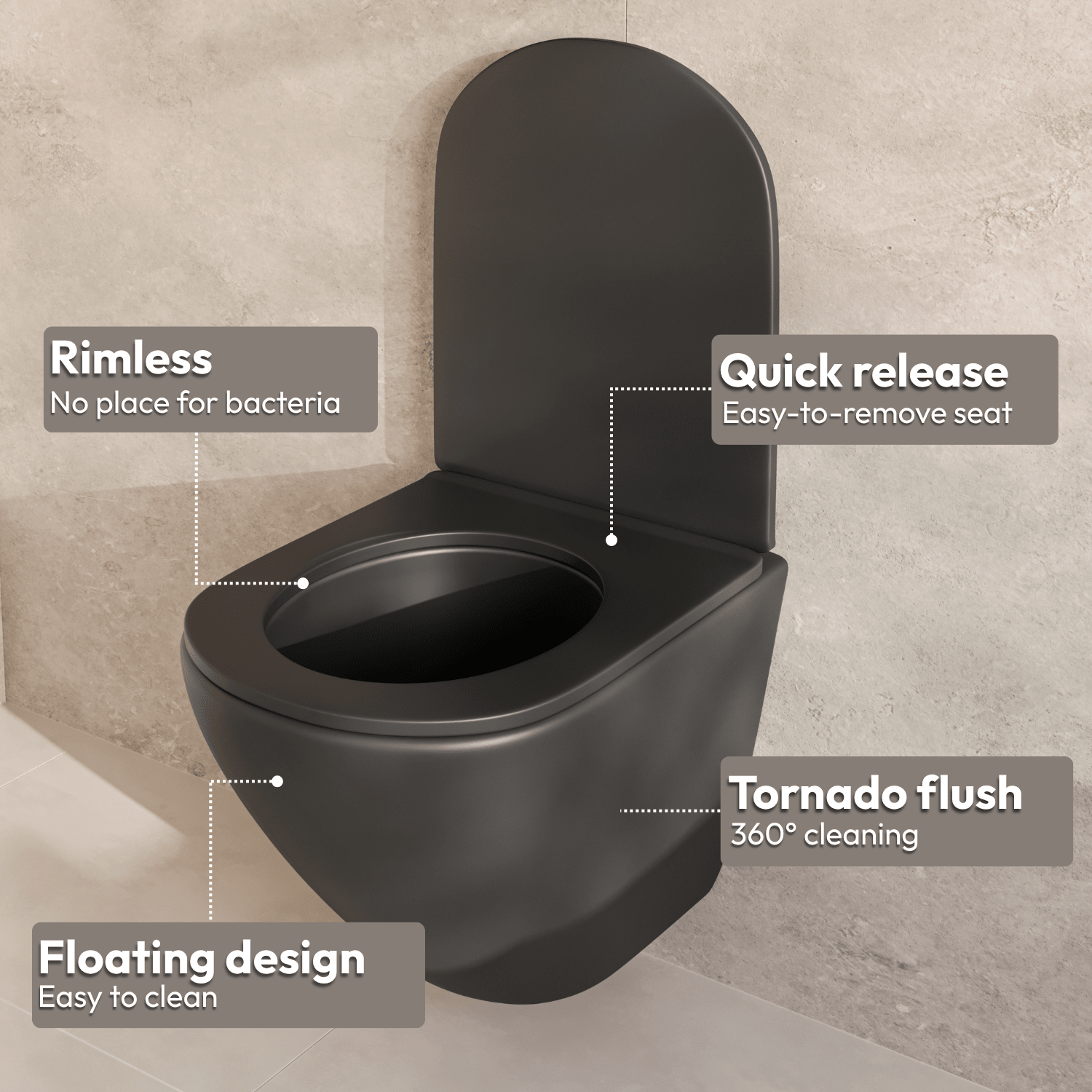 LINEA Hangend Toilet - Zwart - Rond - lomazoo.com