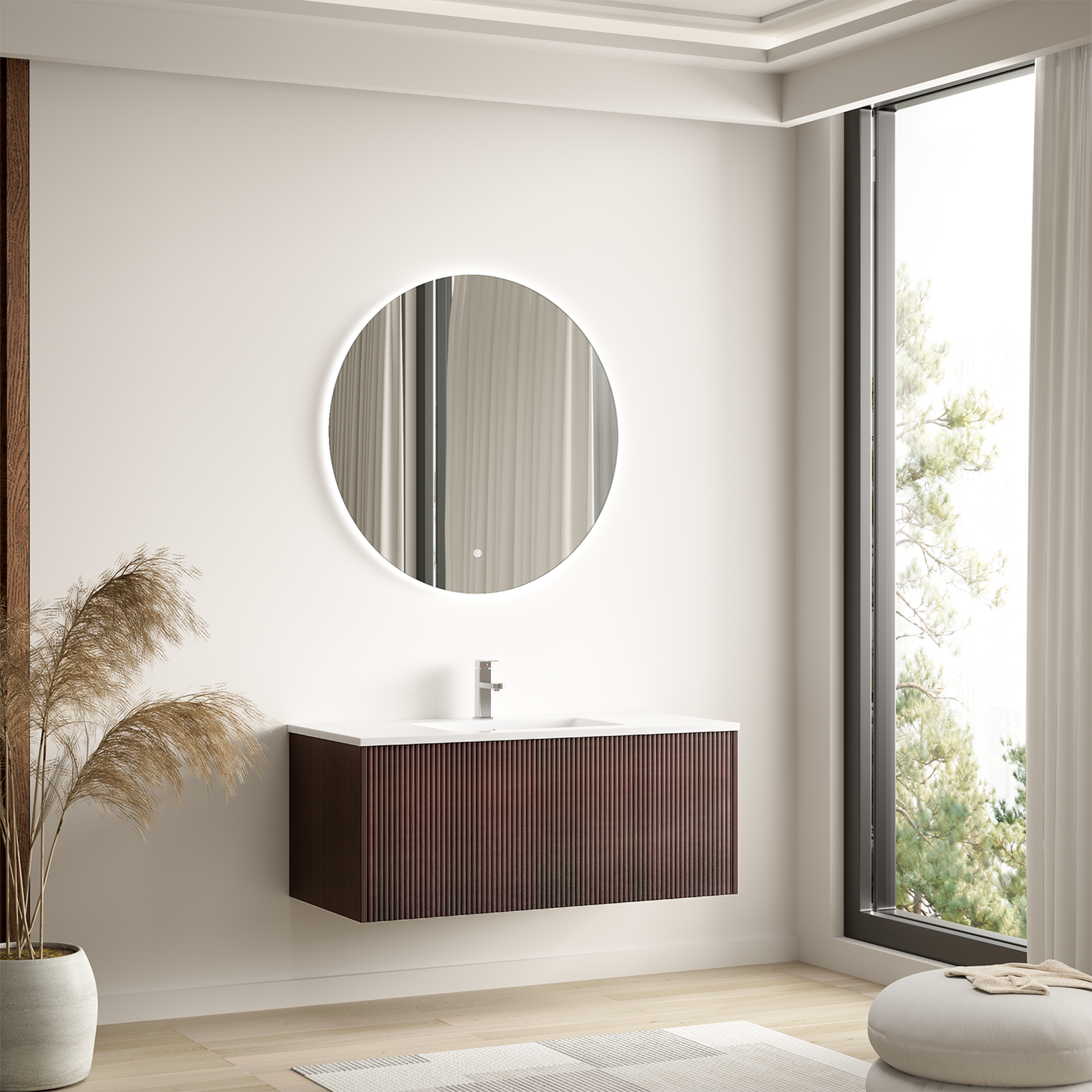 SOVINA Noce scanalato - Lavabo bianco - 100cm
