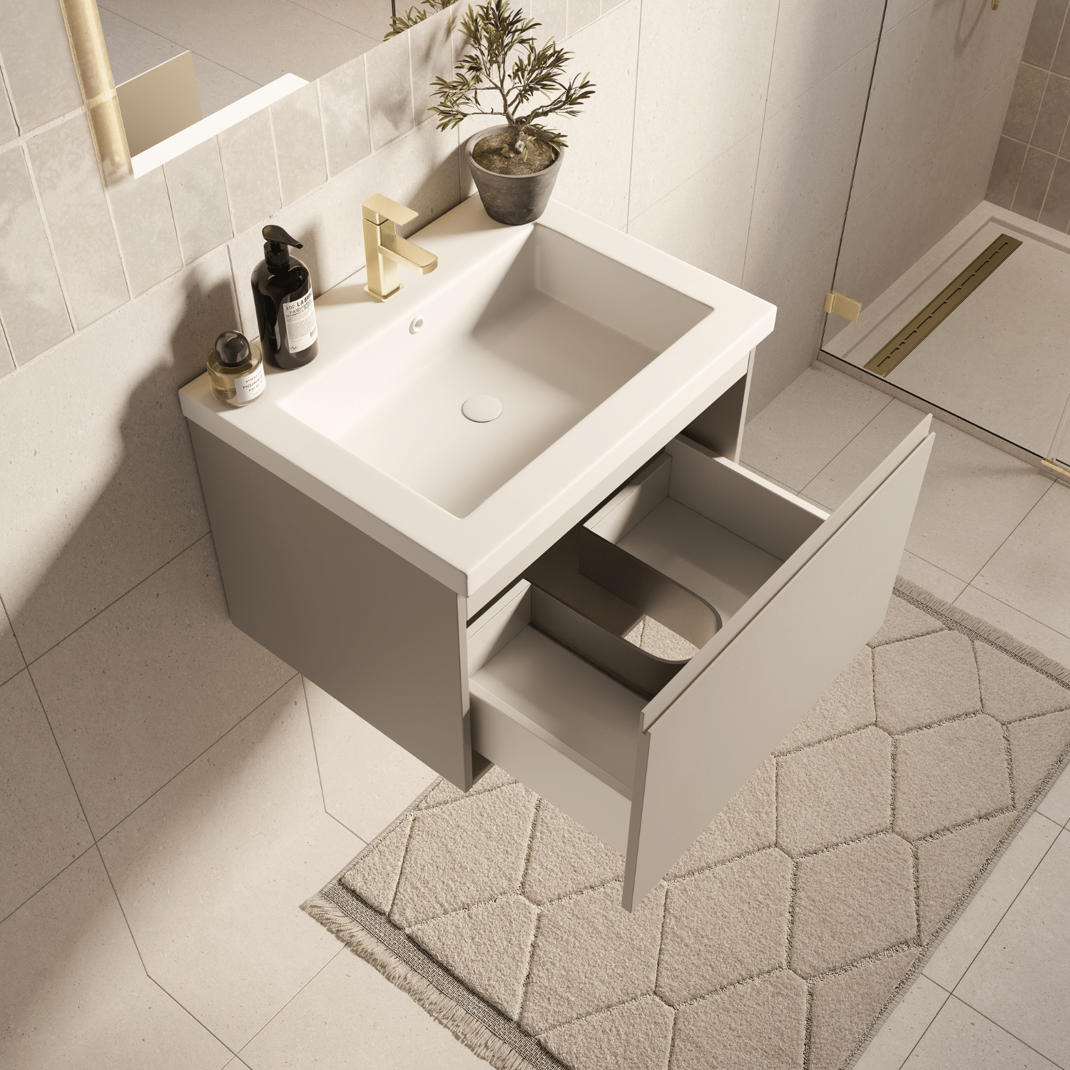 MODENA Greige - Wastafel Wit - 60cm - lomazoo.com